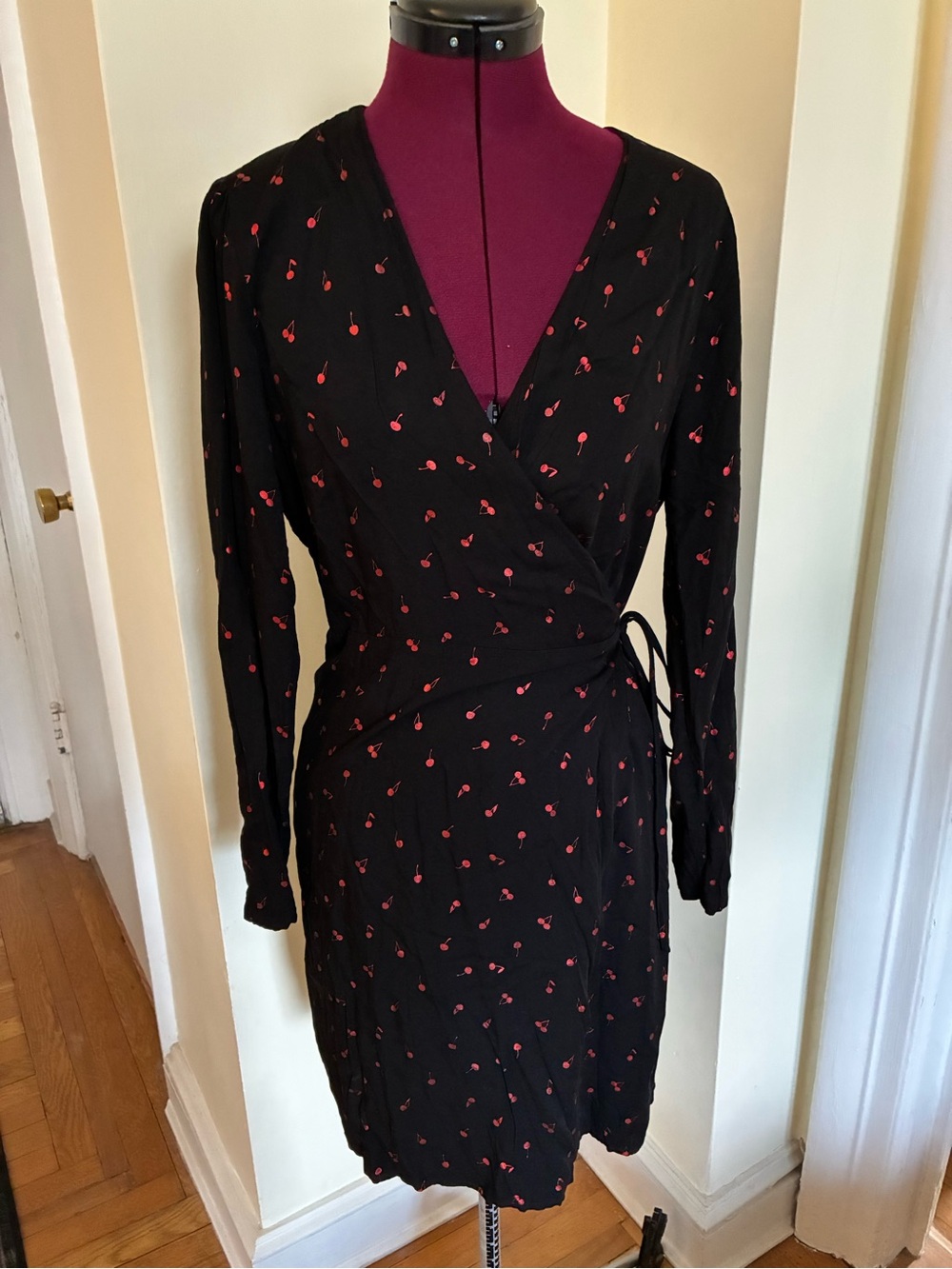 Rails Lola Black Wrap Dress with Red Metallic Cherry Print